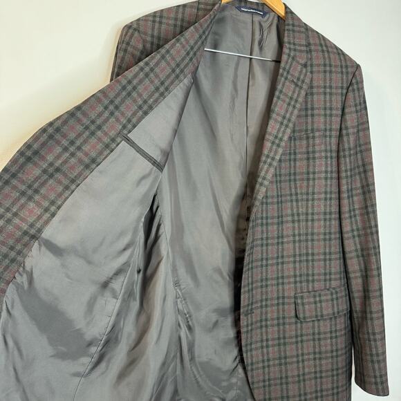 Coppley Esquire Mens Grey Plaid Multi Two Button Wool Blazer Jacket Classic 44T - Picture 8 of 11